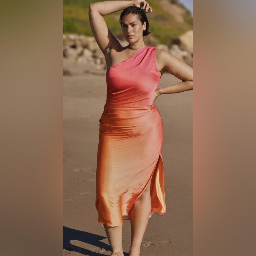 Anthropologie One-Shoulder Pink and Orange Dress
